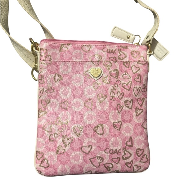 Coach Pink and Gold Heart Crossbody Bag -EUC - Picture 1 of 7